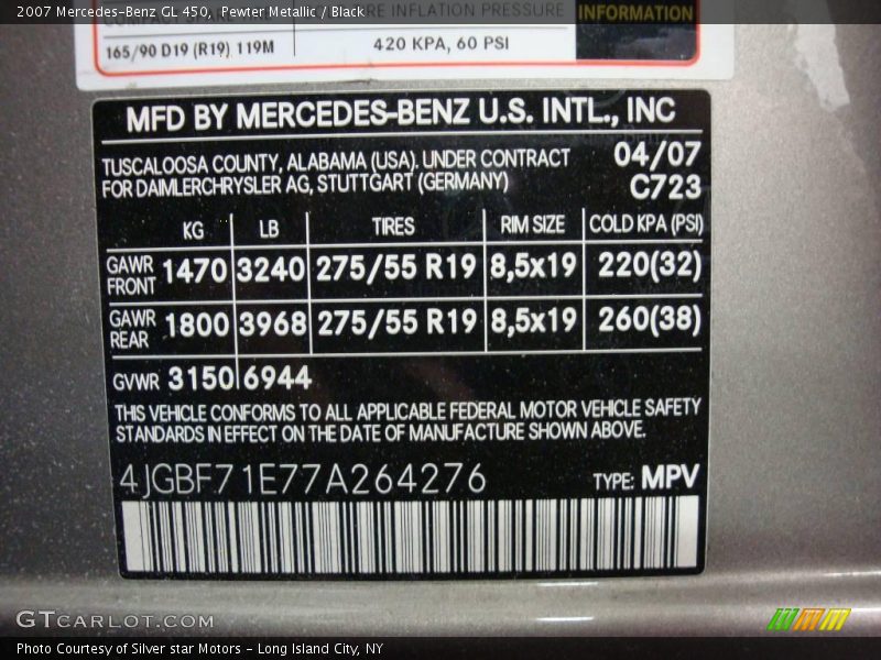 Pewter Metallic / Black 2007 Mercedes-Benz GL 450