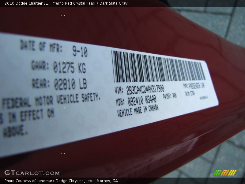 Inferno Red Crystal Pearl / Dark Slate Gray 2010 Dodge Charger SE