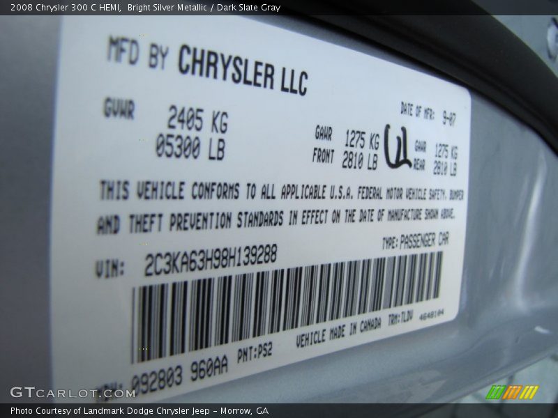 Bright Silver Metallic / Dark Slate Gray 2008 Chrysler 300 C HEMI