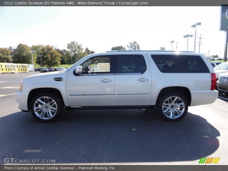 White Diamond Tricoat / Cocoa/Light Linen 2012 Cadillac Escalade ESV Platinum AWD