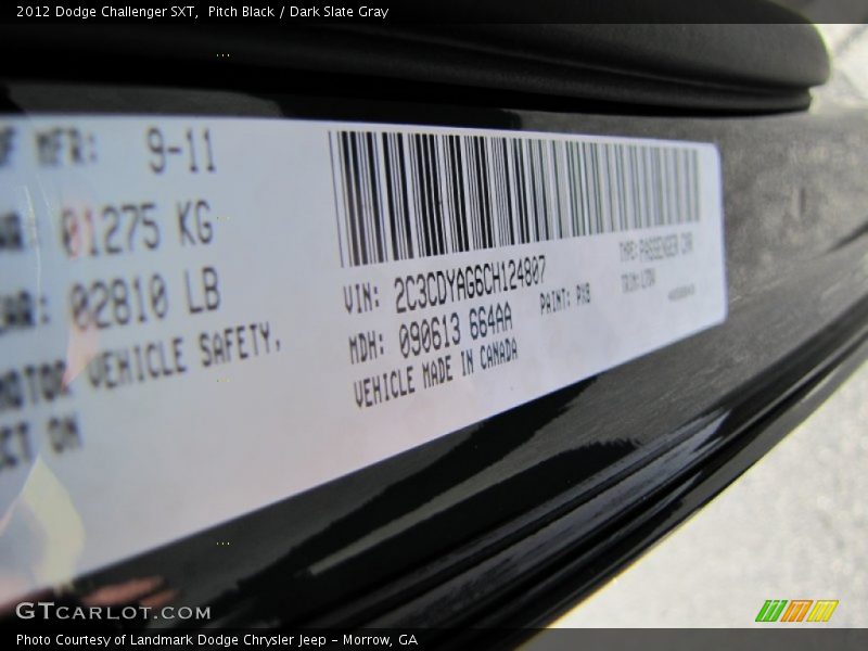 Pitch Black / Dark Slate Gray 2012 Dodge Challenger SXT