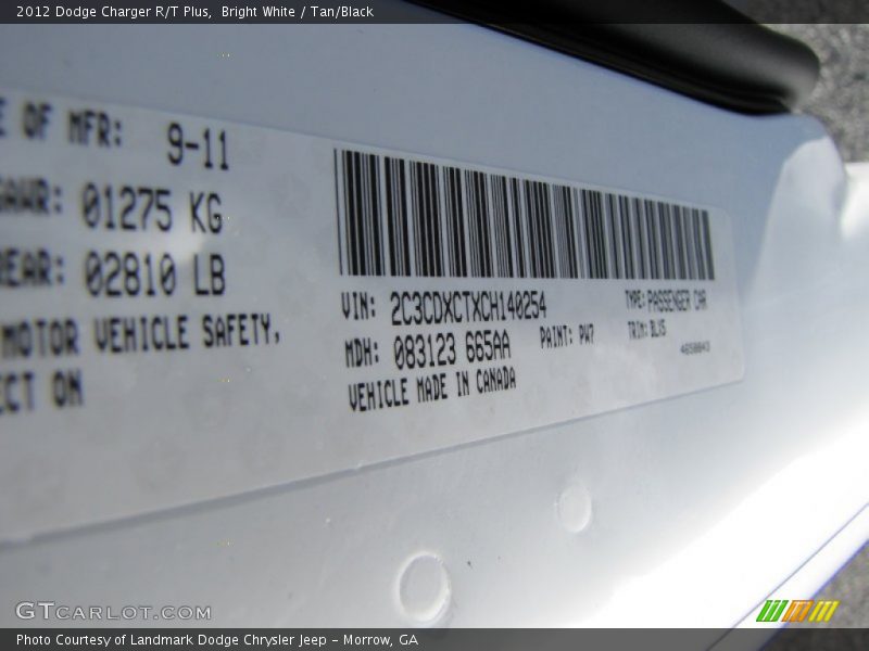 Bright White / Tan/Black 2012 Dodge Charger R/T Plus