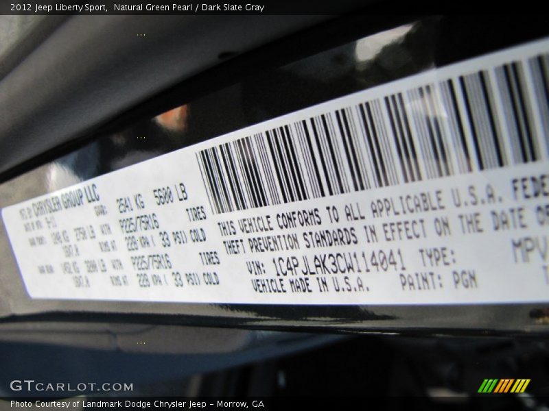 2012 Liberty Sport Natural Green Pearl Color Code PGN