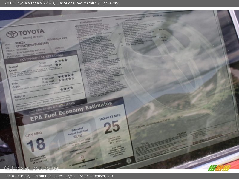 Barcelona Red Metallic / Light Gray 2011 Toyota Venza V6 AWD