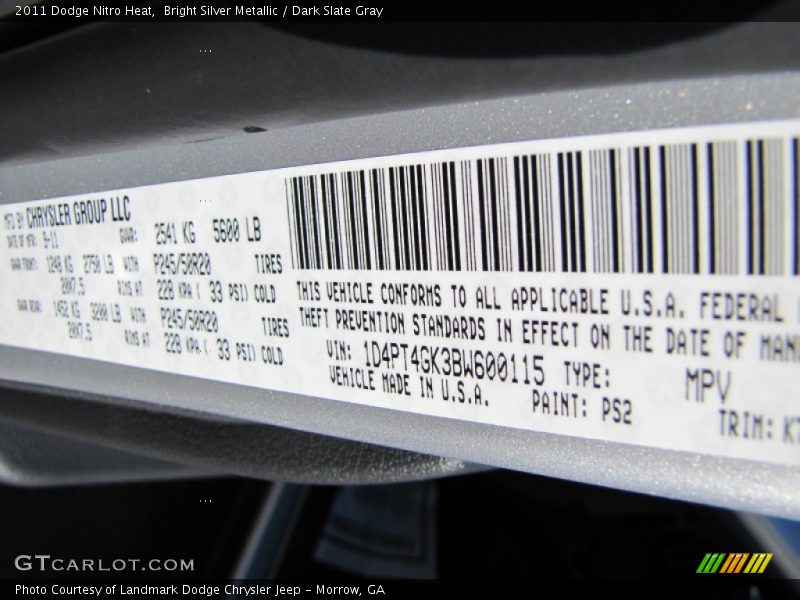 Bright Silver Metallic / Dark Slate Gray 2011 Dodge Nitro Heat