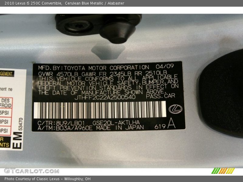 Cerulean Blue Metallic / Alabaster 2010 Lexus IS 250C Convertible