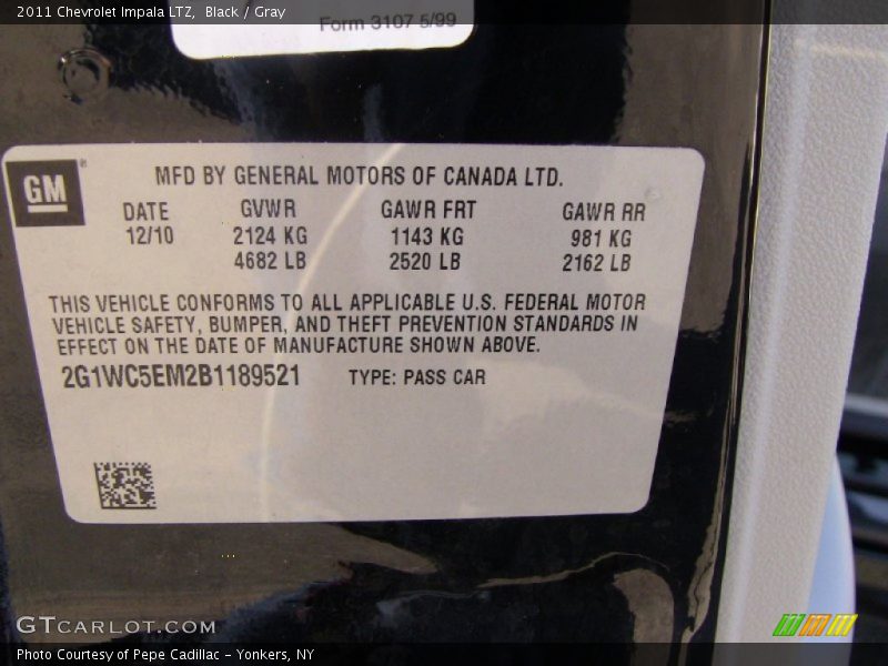 Black / Gray 2011 Chevrolet Impala LTZ