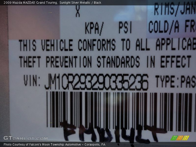 Sunlight Silver Metallic / Black 2009 Mazda MAZDA5 Grand Touring