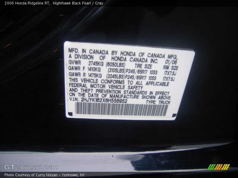 Nighthawk Black Pearl / Gray 2006 Honda Ridgeline RT