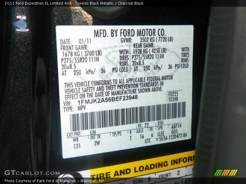 2011 Expedition EL Limited 4x4 Tuxedo Black Metallic Color Code UH