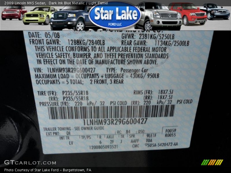 Dark Ink Blue Metallic / Light Camel 2009 Lincoln MKS Sedan