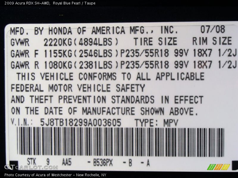 Royal Blue Pearl / Taupe 2009 Acura RDX SH-AWD