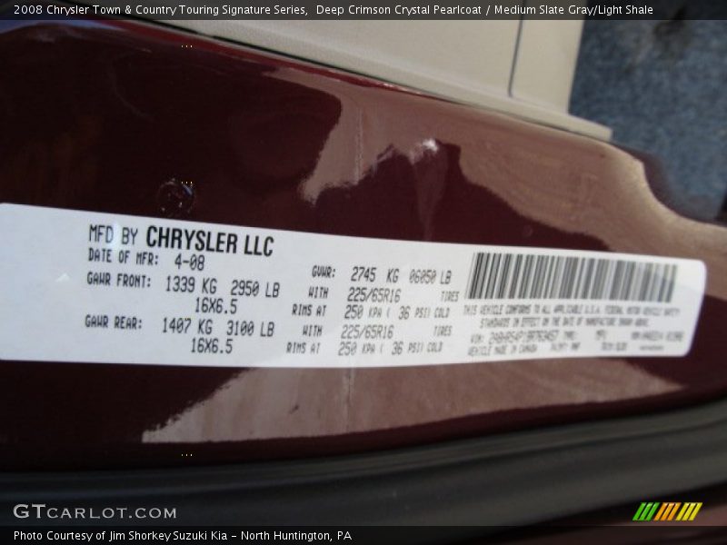 Deep Crimson Crystal Pearlcoat / Medium Slate Gray/Light Shale 2008 Chrysler Town & Country Touring Signature Series