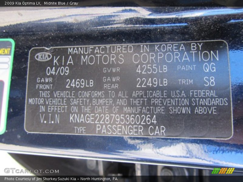 Midnite Blue / Gray 2009 Kia Optima LX