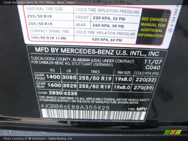 Black / Black 2008 Mercedes-Benz ML 350 4Matic