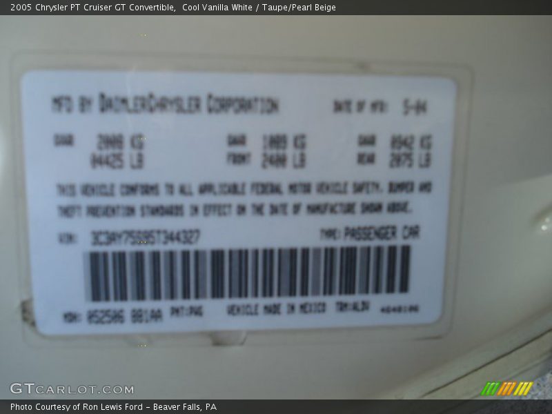 Cool Vanilla White / Taupe/Pearl Beige 2005 Chrysler PT Cruiser GT Convertible