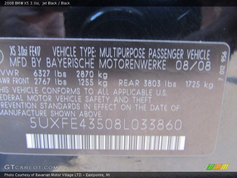 Jet Black / Black 2008 BMW X5 3.0si
