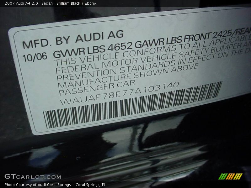 Brilliant Black / Ebony 2007 Audi A4 2.0T Sedan