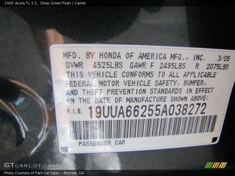 Deep Green Pearl / Camel 2005 Acura TL 3.2