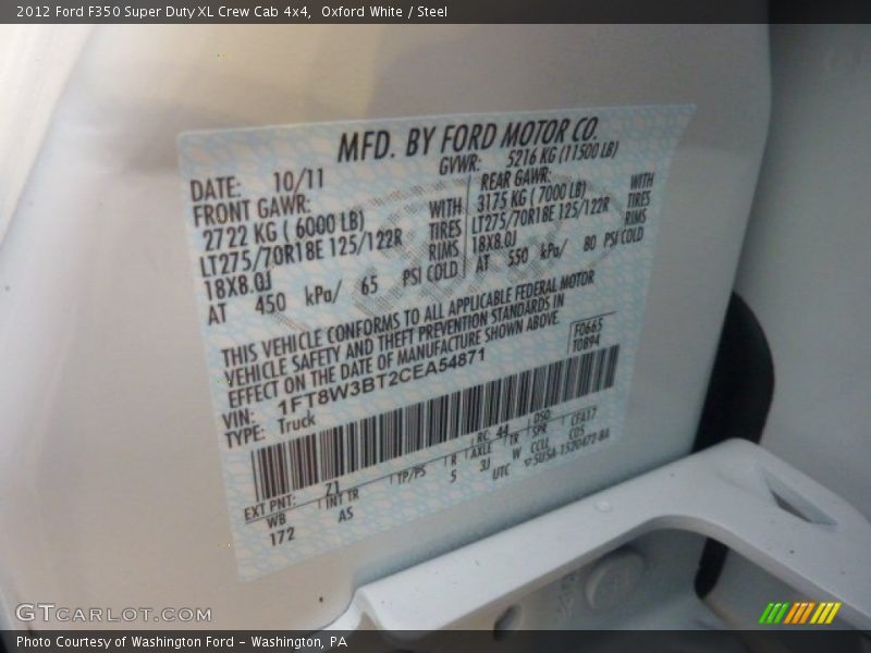 Oxford White / Steel 2012 Ford F350 Super Duty XL Crew Cab 4x4