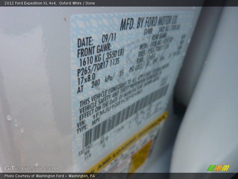 Oxford White / Stone 2012 Ford Expedition XL 4x4