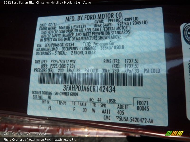 Cinnamon Metallic / Medium Light Stone 2012 Ford Fusion SEL