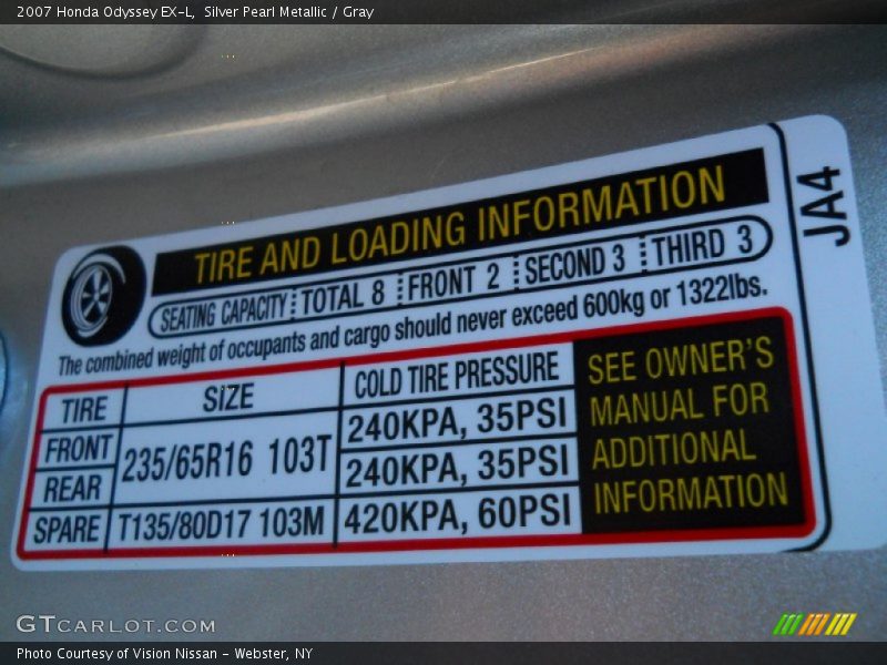 Silver Pearl Metallic / Gray 2007 Honda Odyssey EX-L