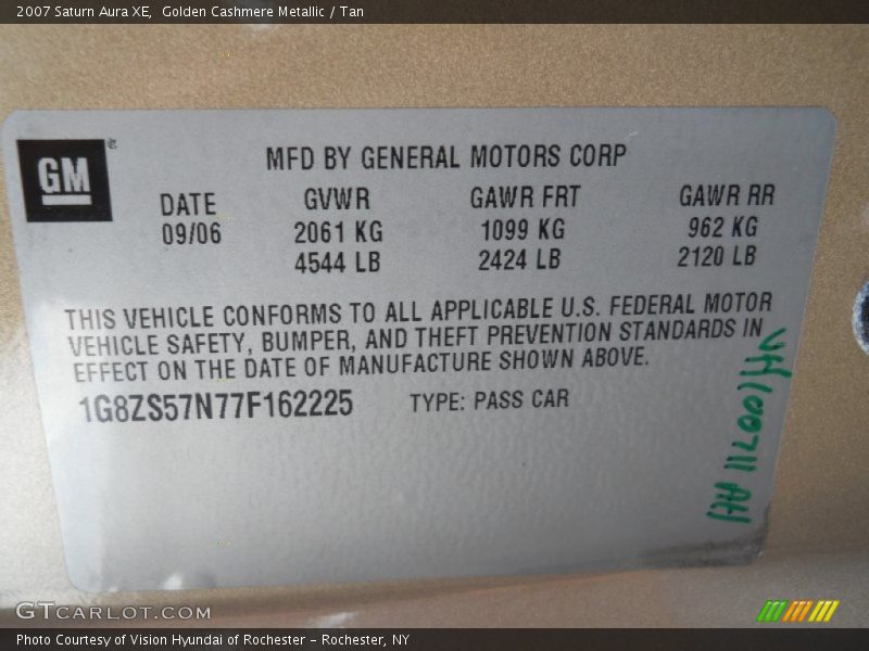 Golden Cashmere Metallic / Tan 2007 Saturn Aura XE