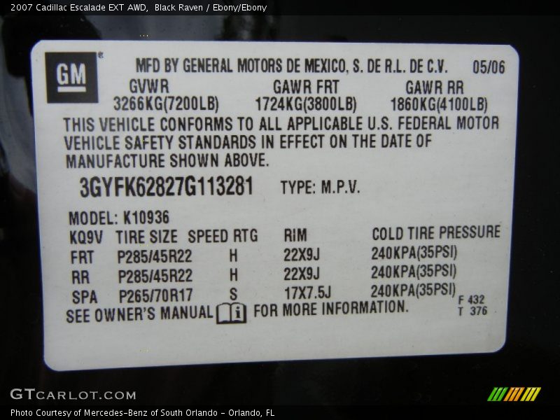 Black Raven / Ebony/Ebony 2007 Cadillac Escalade EXT AWD