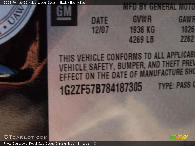 Black / Ebony Black 2008 Pontiac G6 Value Leader Sedan