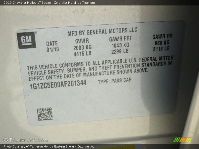 Gold Mist Metallic / Titanium 2010 Chevrolet Malibu LT Sedan