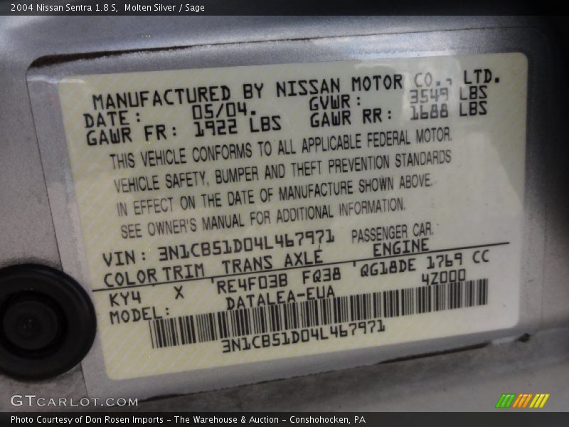 Molten Silver / Sage 2004 Nissan Sentra 1.8 S