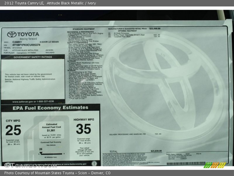 Attitude Black Metallic / Ivory 2012 Toyota Camry LE