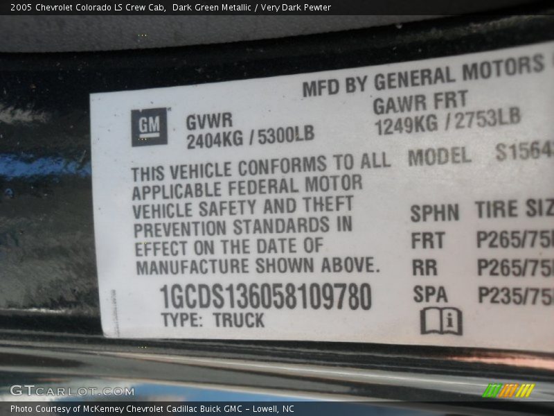 Dark Green Metallic / Very Dark Pewter 2005 Chevrolet Colorado LS Crew Cab