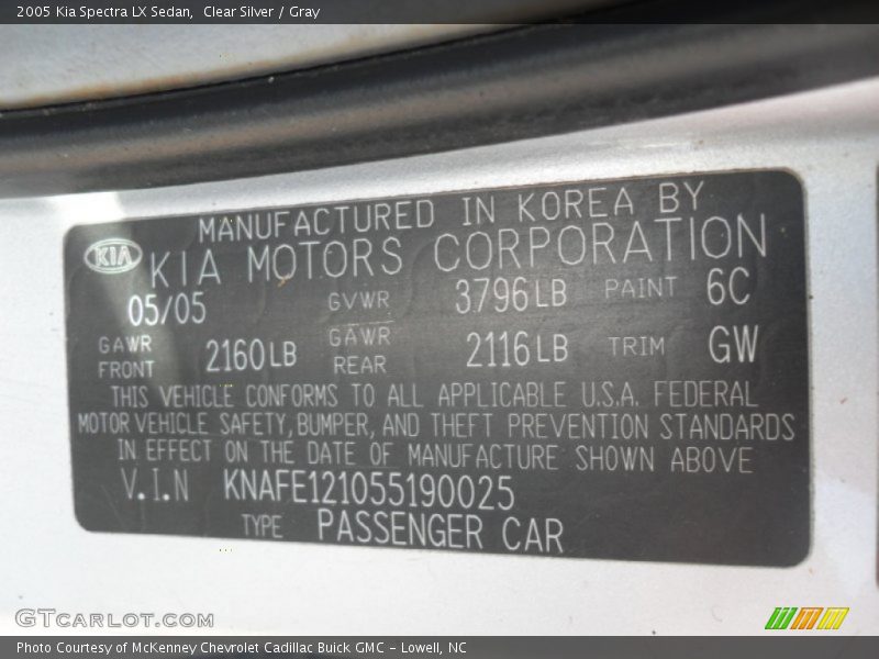 Clear Silver / Gray 2005 Kia Spectra LX Sedan