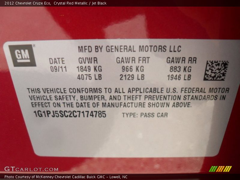 Crystal Red Metallic / Jet Black 2012 Chevrolet Cruze Eco