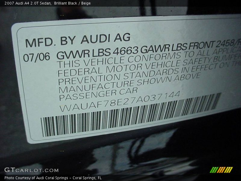 Brilliant Black / Beige 2007 Audi A4 2.0T Sedan