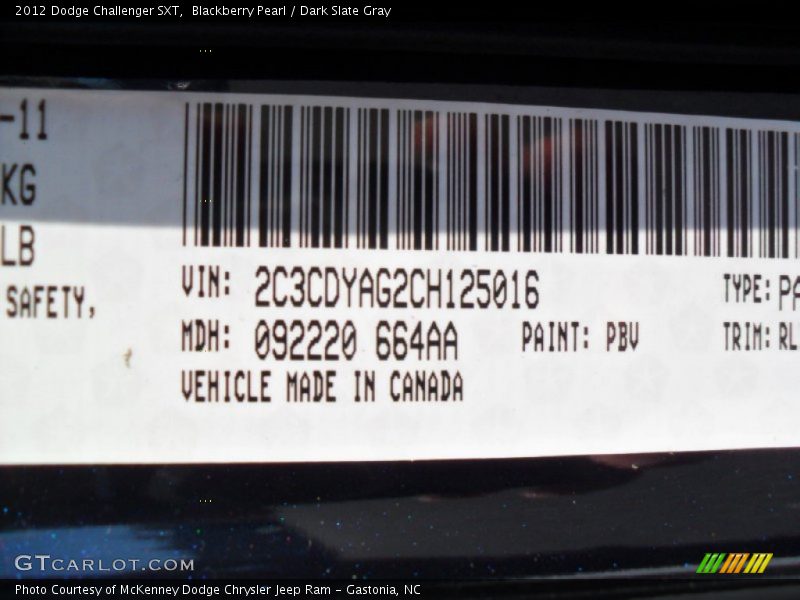 Blackberry Pearl / Dark Slate Gray 2012 Dodge Challenger SXT
