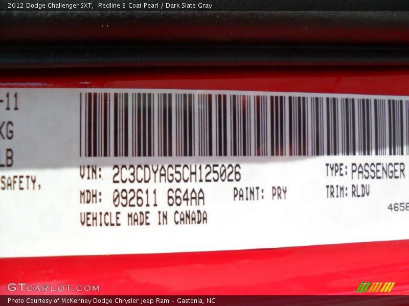 Redline 3 Coat Pearl / Dark Slate Gray 2012 Dodge Challenger SXT