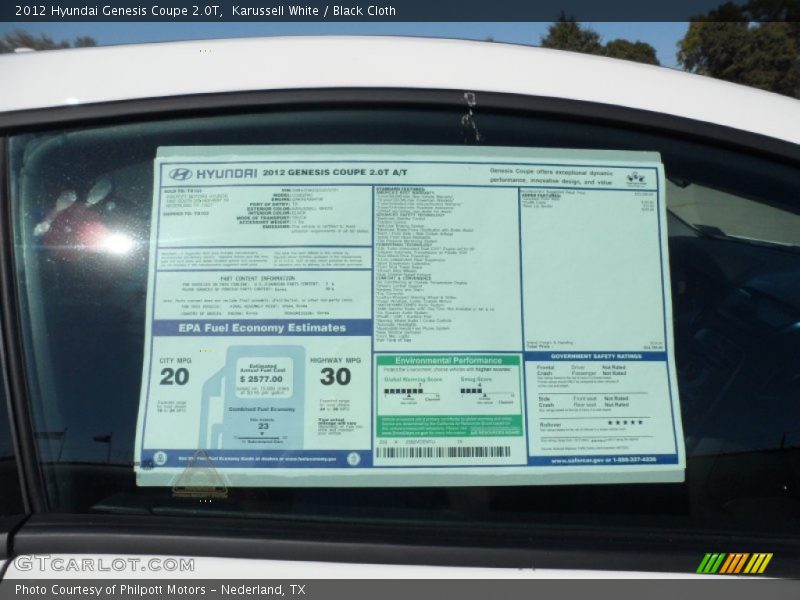  2012 Genesis Coupe 2.0T Window Sticker
