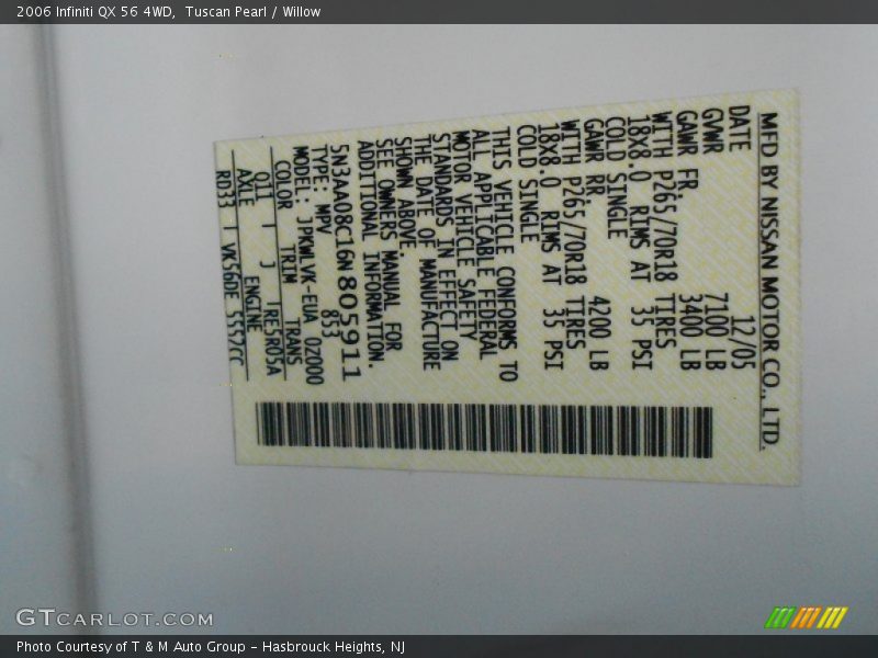 Tuscan Pearl / Willow 2006 Infiniti QX 56 4WD