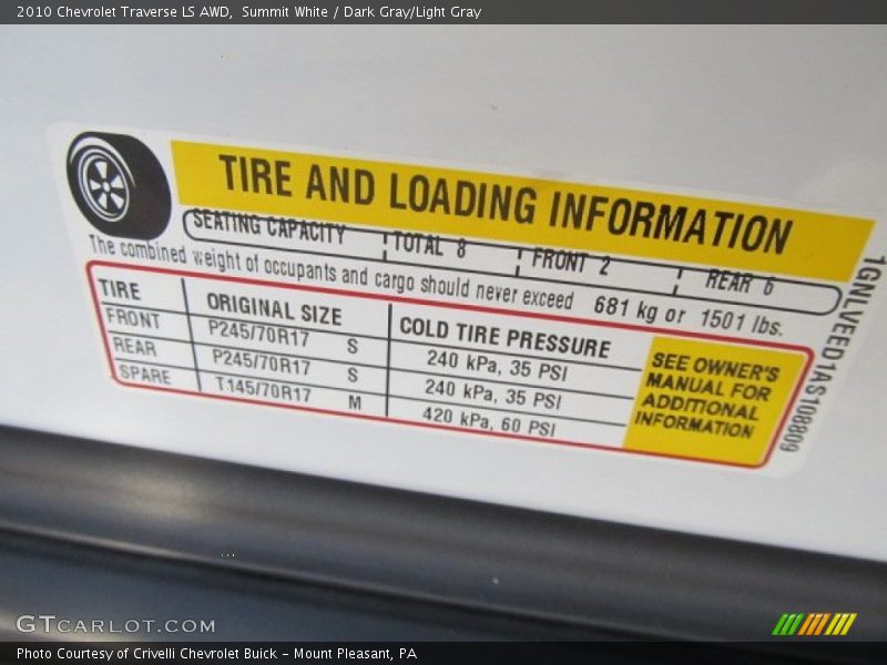 Summit White / Dark Gray/Light Gray 2010 Chevrolet Traverse LS AWD
