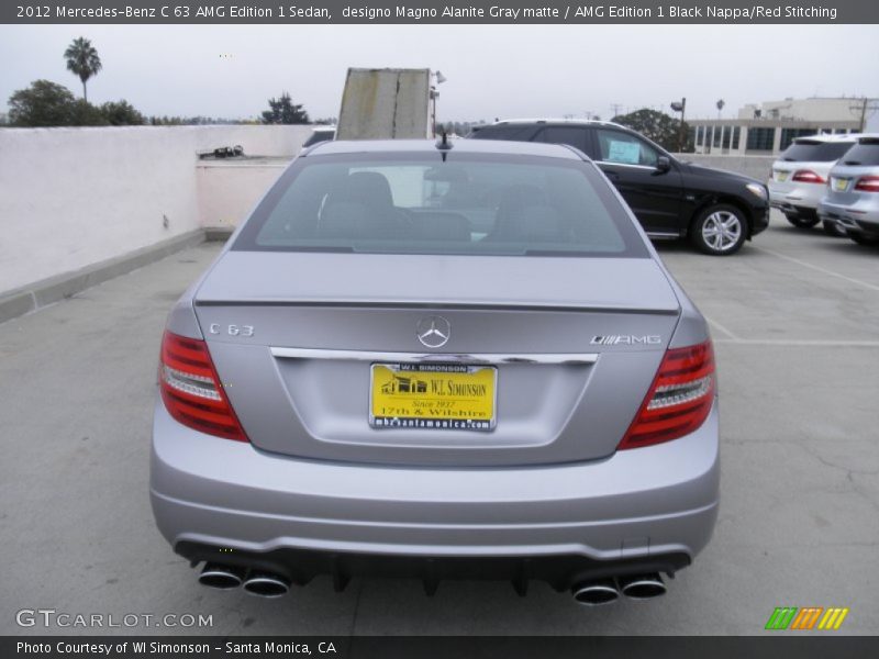 designo Magno Alanite Gray matte / AMG Edition 1 Black Nappa/Red Stitching 2012 Mercedes-Benz C 63 AMG Edition 1 Sedan