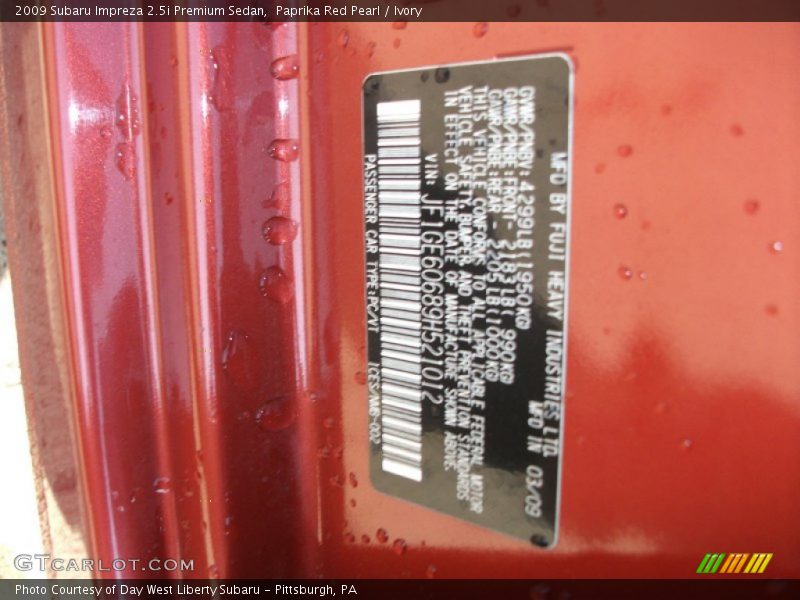 Paprika Red Pearl / Ivory 2009 Subaru Impreza 2.5i Premium Sedan