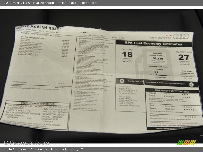 Brilliant Black / Black/Black 2012 Audi S4 3.0T quattro Sedan