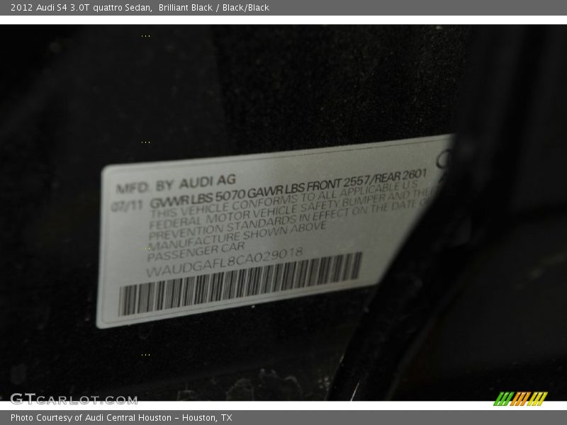 Brilliant Black / Black/Black 2012 Audi S4 3.0T quattro Sedan