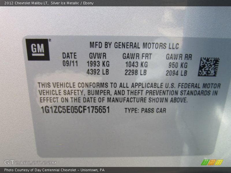 Silver Ice Metallic / Ebony 2012 Chevrolet Malibu LT