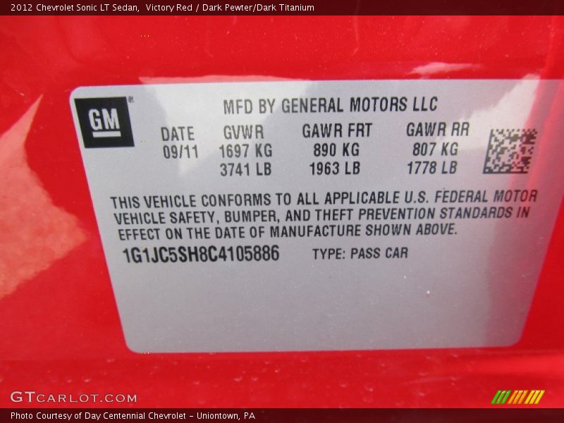 Victory Red / Dark Pewter/Dark Titanium 2012 Chevrolet Sonic LT Sedan