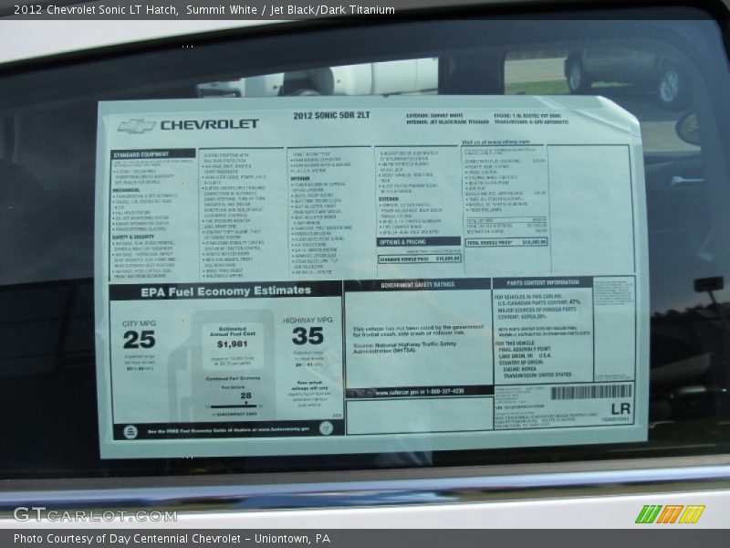  2012 Sonic LT Hatch Window Sticker