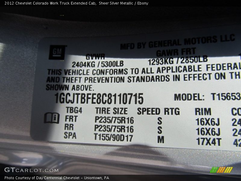 Sheer Silver Metallic / Ebony 2012 Chevrolet Colorado Work Truck Extended Cab